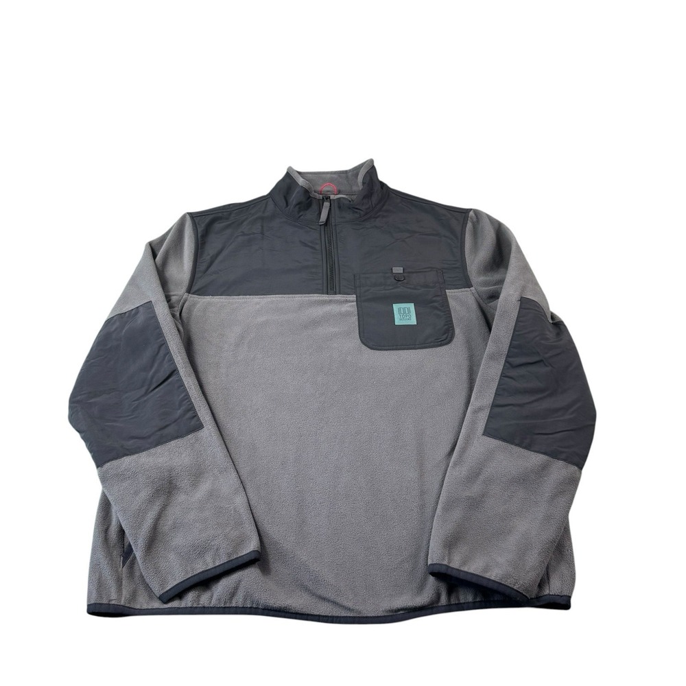 Topo Designs Gray Fleece Hybrid Half Zip pocket Men's Pullover Size Large